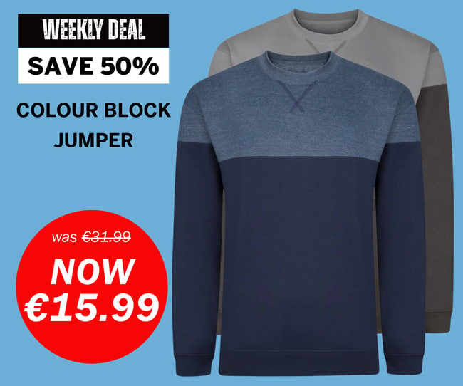 Colour Block Jumpers now €15.99